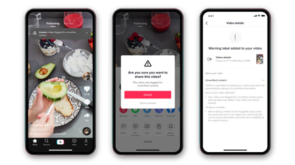 TikTok向带有“未经验证”信息的视频添加警告