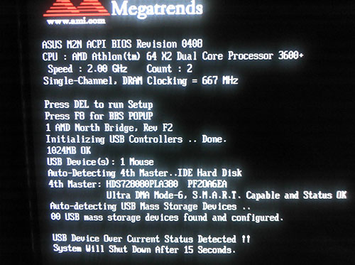 开机提示USB Device over current status Detected后关机