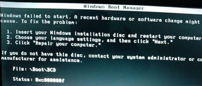 win7重装系统失败错误提示BOOTBCD怎么办