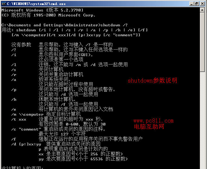 shutdown程序参数说明