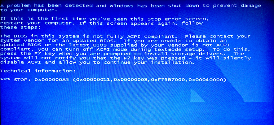 联想装win7蓝屏0x000000a5怎么办