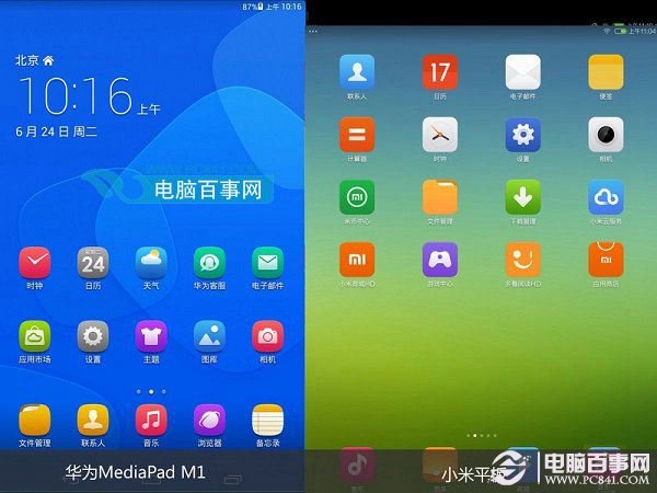 小米平板和华为M1主界面对比