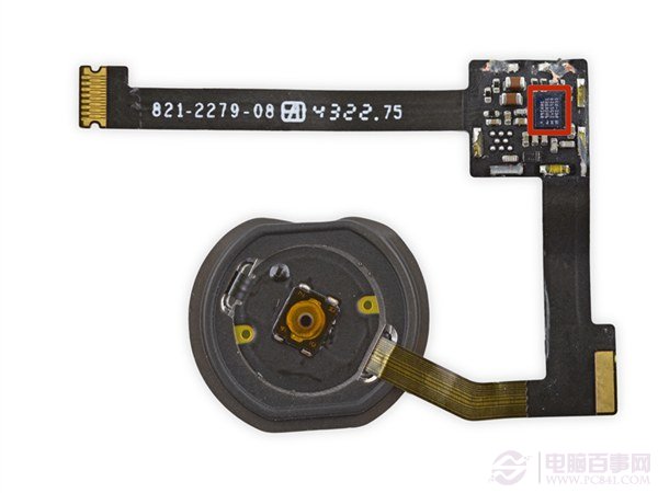 图为拆卸下来的iPad Air 2指纹识别Home键