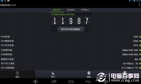 蓝晨M2青春四核平板电脑安兔兔跑分